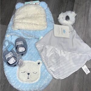 NEW! Baby Boy Gifts - Sherpa Swaddle, Sneakers & Koala Security
Blanket